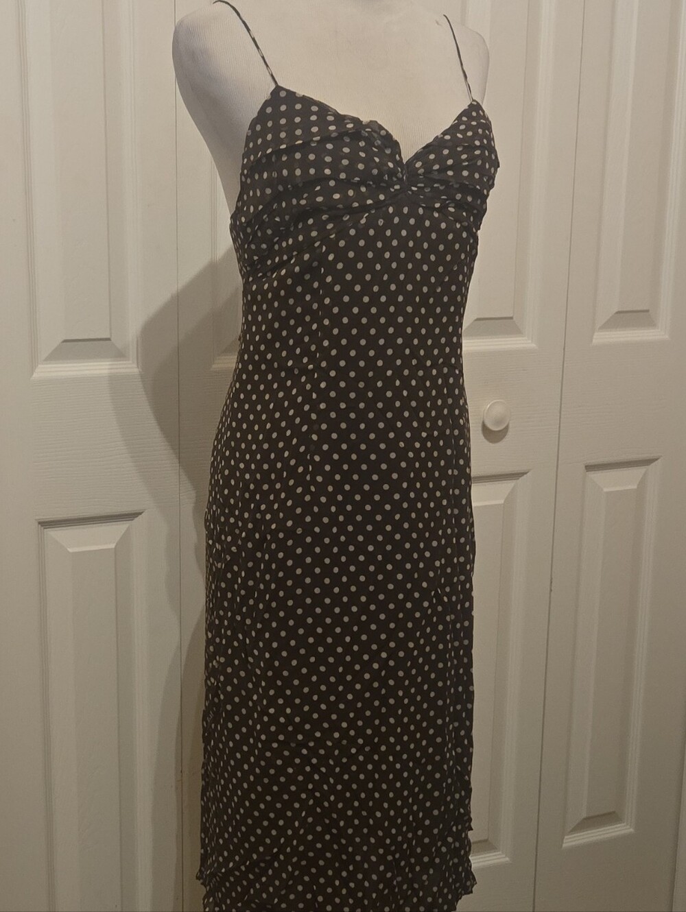 JSC Brown Polka Dot Slip Silk Dress Sz8